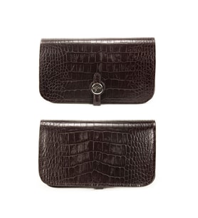 KANGAROO KINGDOM Hakiki Dana Deri Kroko Koyu Kahverengi Kadın Portföy & Clutch El Çanta 8744-CK (Kahverengi)