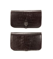 KANGAROO KINGDOM Hakiki Dana Deri Kroko Koyu Kahverengi Kadın Portföy & Clutch El Çanta 8744-CK (Kahverengi)