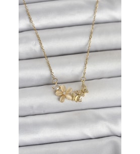 316L Çelik Zincir Gold Renk Çiçek ve Kelebek Model Kadın Kolye 5886 - HPSBYI6351-6144