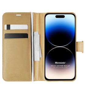 Microsonic Apple iPhone 14 Pro Kılıf Delux Leather Wallet Gold
