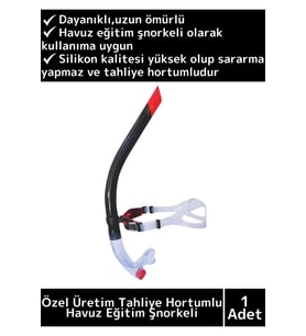 Premium Dayanıklıl Yüksek Silikon Kaliteli Tahliye Hortumlu Siyah Önden Dalış Havuz Eğitim Şnorkeli