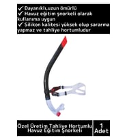 Premium Dayanıklıl Yüksek Silikon Kaliteli Tahliye Hortumlu Siyah Önden Dalış Havuz Eğitim Şnorkeli