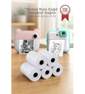 Torima Termal Rulo Kağıt Yapışkanlı Etiket Sticker Tüm Mini Makinalarla Uyumlu 1 Paket (5 Adet) Beyaz