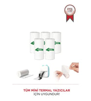 Torima Yapışkanlı Beyaz 1Paket (5Adet) Termal Rulo Kağıt Etiket Sticker Tüm Mini Makinalara Uyumlu