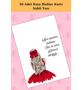 50 Adet Hazır Kına Kartı - Tebrik Kartı - Hediye Kartı Toka Kartı M39  -93x143mm