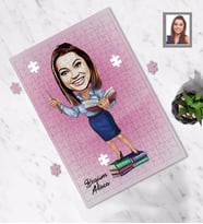 Kişiye Özel Öğretmen Karikatürlü A4 99 Parça Puzzle Bayan-19