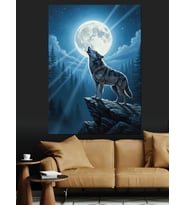 Ay Işığında Uluyan Kurt Dekoratif Kanvas - Mdf Ahşap Tablo