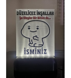 Kişiye Özel İsimli Hediyelik Kablolu Led Lamba - M18 - Düzelicez İnşallah (Beyaz)