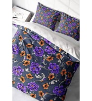 Purple Floral Naturel Çift Kişilik Nevresim Takımı