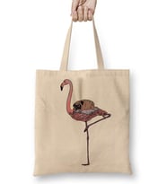 Flamingo Pug Köpek Bez Çanta Uzun Saplı