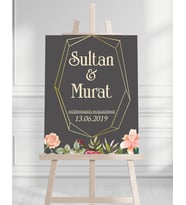 Söz Nişan Düğün İçin 50x70 Karşılama Panosu - Sonbahar Çiçek Tasarımlı 001