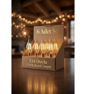 6'lı Set E14 Rustik LED Mum Ampul 2700K Amber Işık – C35 Dekoratif Filament Ampul – Enerji Tasarrufl