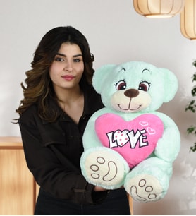 Sevdam Hediyelik 80 cm Love Kalpli Ayıcık (Yeşil)