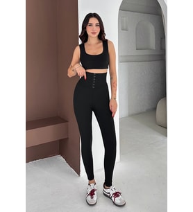 Beli Korse Detaylı Fitilli Tayt Siyah
