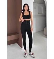 Beli Korse Detaylı Fitilli Tayt Siyah