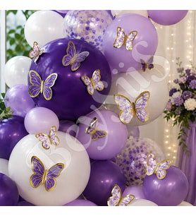 Mor Beyaz Gold Detaylı Kelebek Balon Süsü 42’li