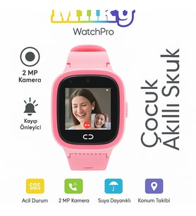 Milky Watch Pro 4G LTE Çocuk Akıllı Saati, 2MP Kamera, GPS Takibi, Koldan Çıkarma Sensörü, Suya Dayanıklı, SOS Butonu, Görüntülü Arama