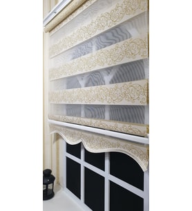 Zebra Stor Perde Sarı Sarmaşık Desen Altın Simli  Etek Dilimli STB9300 V 02