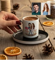 Kişiye Özel Karikatürlü Dans Eden Sevgililer Türk Kahvesi Fincanı Sevgililer Günü Hediyesi