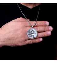 925 Ayar Gümüş Göktürkçe TÜRK Yazılı Kurt Model Kolye (Gri)