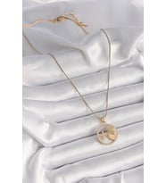 316L Çelik Gold Renk Zincir Zirkon Taşlı Yıldız İşleme Madalyon Model Kadın - HPSBYI3544-2