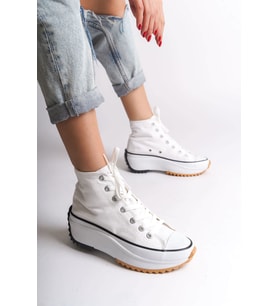 ROMA Bağcıklı Ortopedik Taban Kadın Sneaker Ayakkabı BT Beyaz