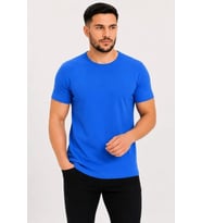 Erkek Basic Tişört Bisiklet Yaka Kısa Kol Günlük Yazlık Slim Fit T-Shirt - Saks Mavisi