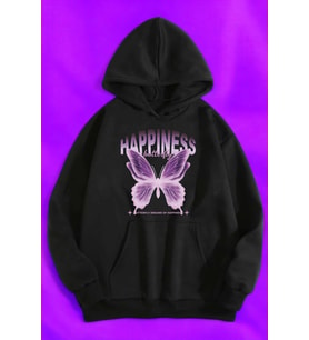 Happiness Baskılı Oversize Sweatshirt (Siyah)