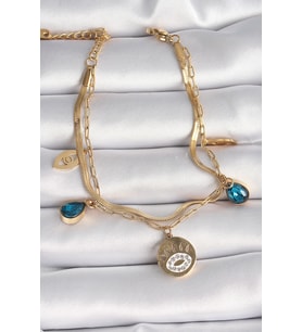 316L Çelik Gold Renk Zirkon Taşlı Göz İşleme Figür Kadın Bileklik 5886 - HPSBYI3106-6653