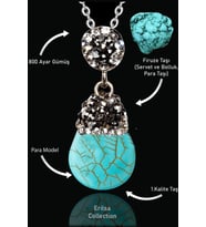 Sertifikalı Zirkon Taşlı Para Model Firuze  Taşı Kolye (Turkuaz Taşı) (Çok Renkli)