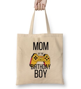 Mom of the Birthday Boy Video Gamer Bez Çanta Uzun Saplı