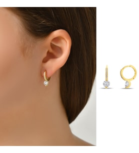 DKMN Gümüş Altı Taşlı Daire Küpe Kadın Gümüş Küpe (Gold)