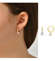DKMN Gümüş Altı Taşlı Daire Küpe Kadın Gümüş Küpe (Gold)