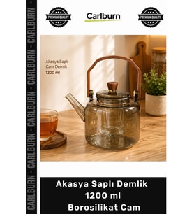 #Demlik Isıya Dayanıklı Şık Süzgeçli Cam Tasarım Akasya Saplı Demlik 1200 ml Borosilikat Cam