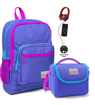 Coral High Okul Çantası ve Beslenme Çantası Seti - Kız Çocuk Mor - USB Soketli
