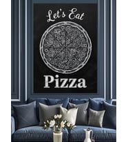 "Hadi Pizza Yiyelim" Sloganlı Siyah Beyaz Pizza Afişi Dekoratif Kanvas - Mdf Ahşap Tablo
