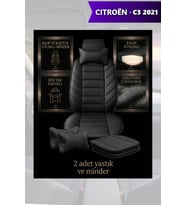 citron c3 2021 Koltuk ve Kılıf uyumlu Yastık Minder Lüks Siyah 2 Minder 2 Yastık