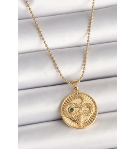 316L Çelik Gold Renk Topçuk Zincir Yılan İşlemeli Zirkon Taş Detaylı Madalyon - SSSSSS1616-5