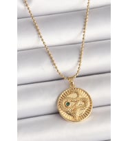 316L Çelik Gold Renk Topçuk Zincir Yılan İşlemeli Zirkon Taş Detaylı Madalyon - SSSSSS1616-5