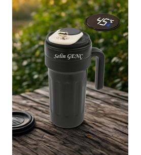 Kulplu Model 304 Çelik Sıcak - Soğuk Kişiye Özel Termos Siyah KTRM009