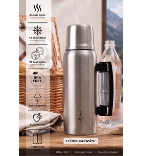 1 Lt. Paslanmaz Çelik Termos Katlanır Kulp Sızdırmaz 24 Saat Sıcak 48 Saat Soğuk BPA Free