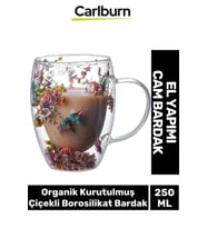 Özel El Yapımı Sıcak Soğuk Dayanıklı Süslü Organik Çiçekli Borosilikat Cam Handmade Bardak 250ml