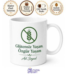 Gluten Free Temalı Glütensiz Kupa Bardak Özel Tasarım Hediye