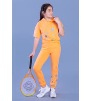 Toontoy Kız Çocuk Reflektörlü Yıldız Baskılı Eşofman Takımı (Turuncu)