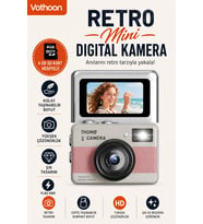 Retro Mini Dijital Kamera 1080P 1.47 İnç Flip Ekranlı Flaşlı Selfie Vlog Kamerası 4GB SD Hediyeli