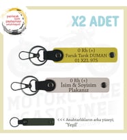 Biker Dostlarına Özel, İsim Plaka ve 0 Rh (+) Kan Grubu Hediyelik Deri x2 Anahtarlık, Pudra-Sarı-Ysl (Çok Renkli)