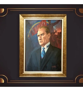 Özel Seri Paspartulu Çerçeveli Atatürk Tablo l228 (Gold)