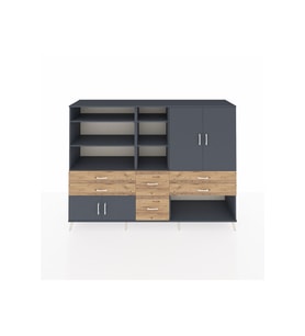 Hyperion Dolap 10 Raflı 6 Çekmeceli 4 Kapaklı 220x44x163 Antrasit-Antrasit/Çam