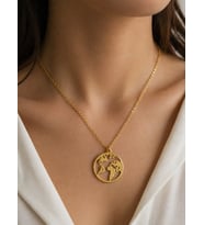 Dünya Haritası Gold Renk Kolye Unisex Hediye 60 cm Zincir