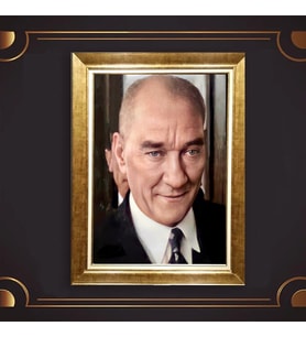 Özel Seri Paspartulu Çerçeveli Atatürk Tablo l393 (Gold)